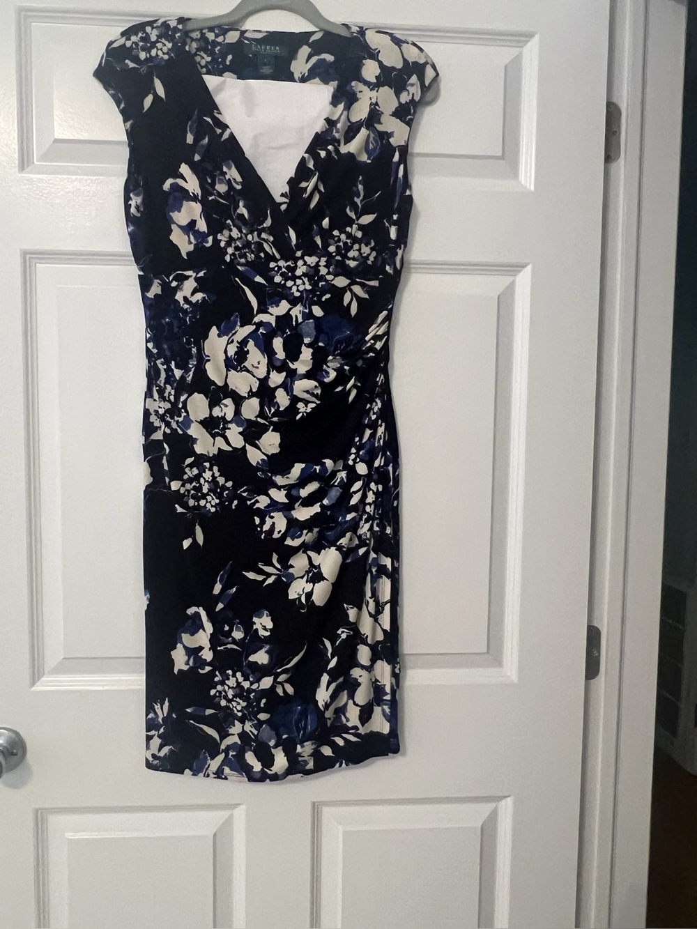 Ralph Lauren Floral Wrap-Style Navy & White Dress